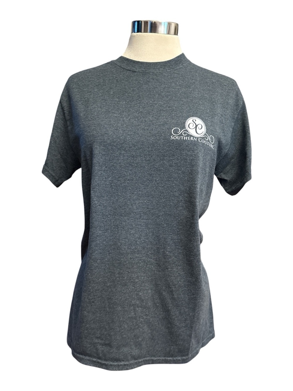 Southern Couture Gray Logo Tee “Living in a happy state of mind” Size medium